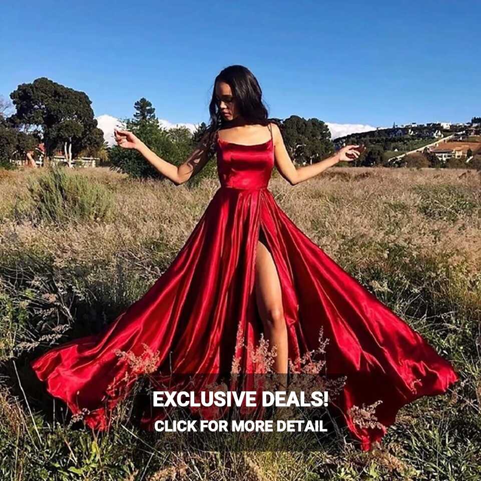 Sexy Spaghetti Strap Evening Stain Dresses Fashion Red Big Swing ...