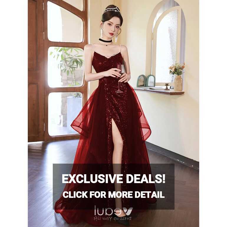 Sexy Sparkly Burgundy Sequins Evening Dresses 2023 Trumpet ...