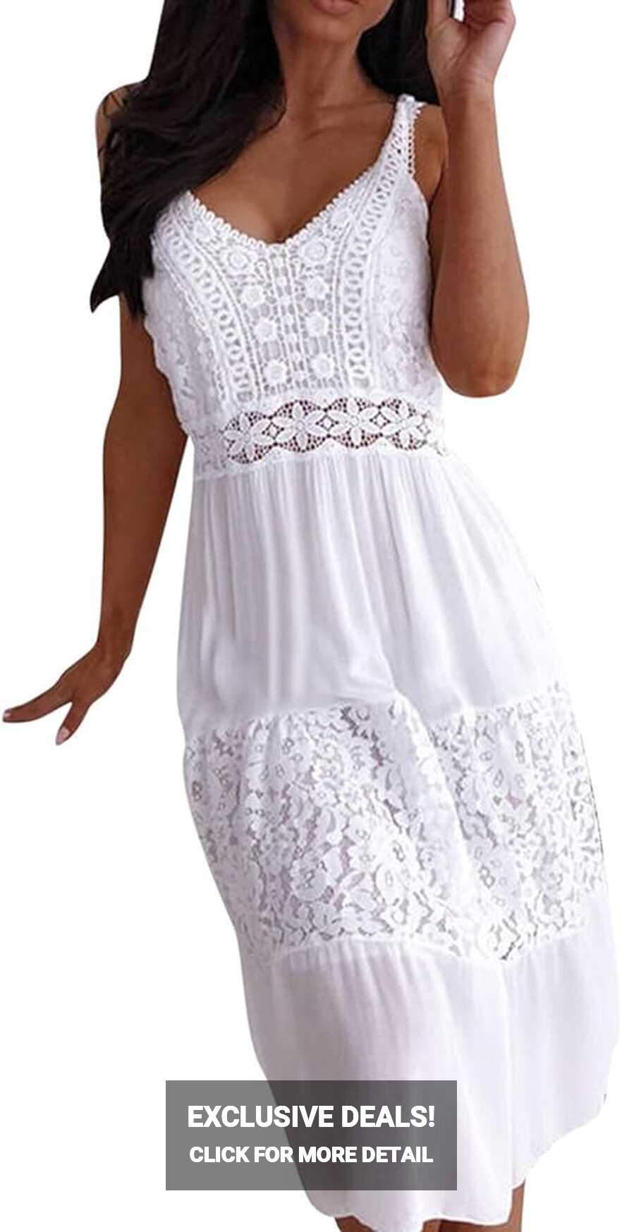 Sexy Stitching Women Summer Dress Lace Beach Casual Dress Strap ...