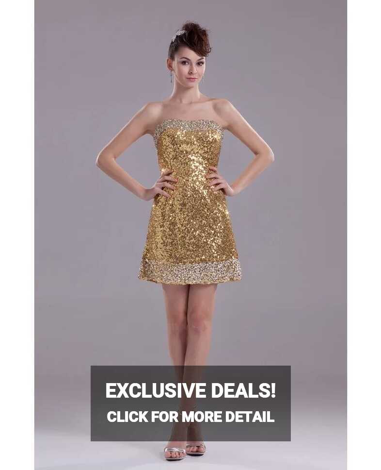 Sexy Strapless Short Cocktail Gold Sequined Party Dress with ...