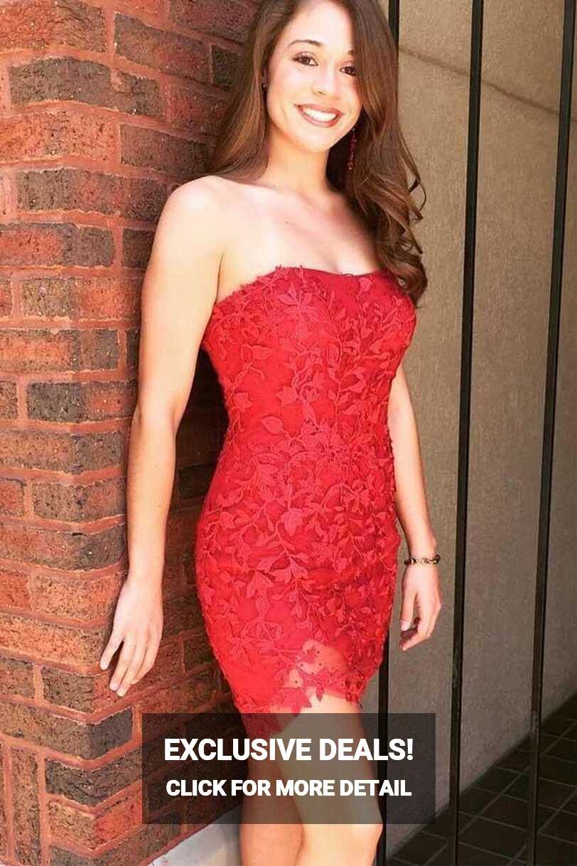 Sexy Strapless Tight Pink Lace Short Prom Dress Homecoming Dress ...