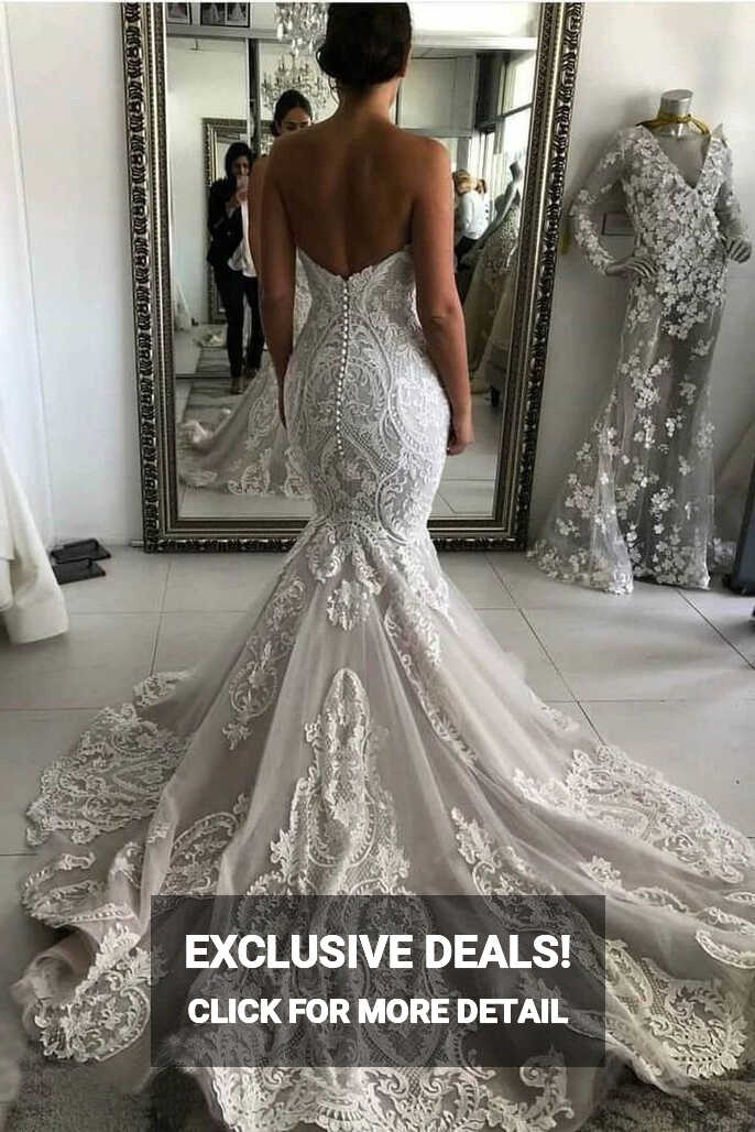 Sexy Sweetheart Mermaid Tulle Wedding Dress With Lace Appliques ...