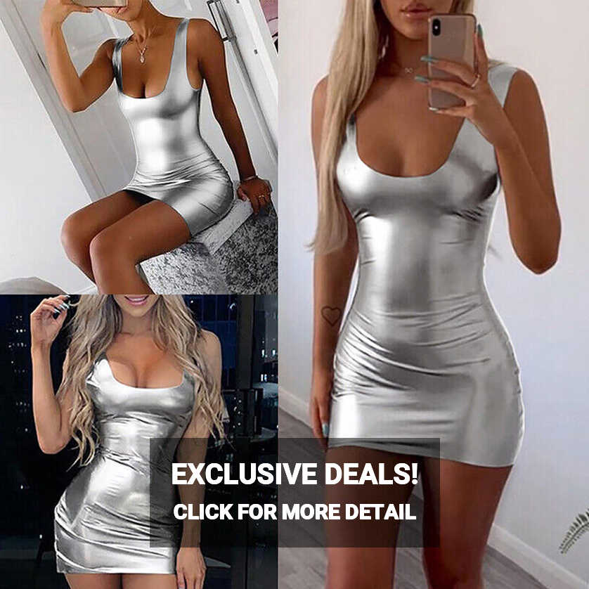 Sexy Women Bodycon Tight Mini Pencil Short Dress Wet Look Party ...