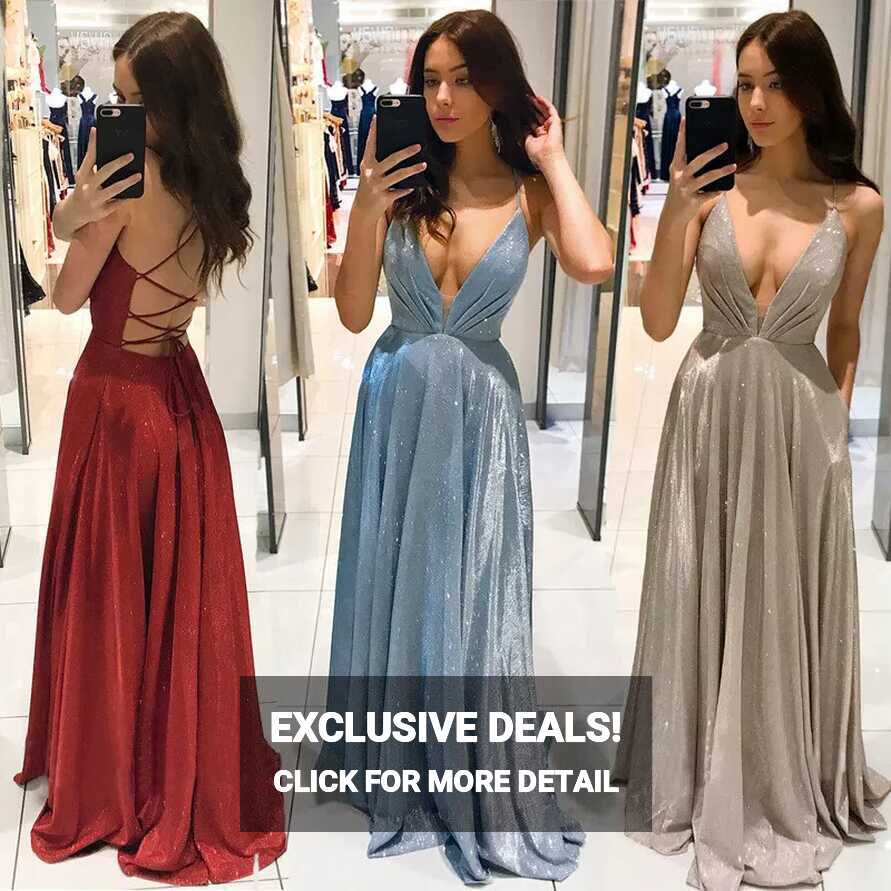 Sexy Womens Deep V Neck Dress Slim Fit Ball Gown Backless Lace Up ...