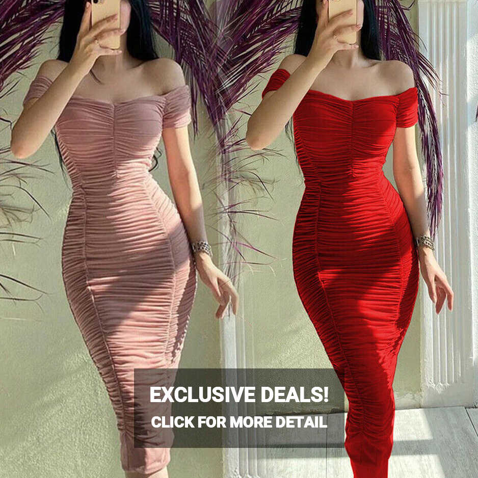 Sexy Womens Off Shoulder Ruched Bodycon Dress Evening Party ...