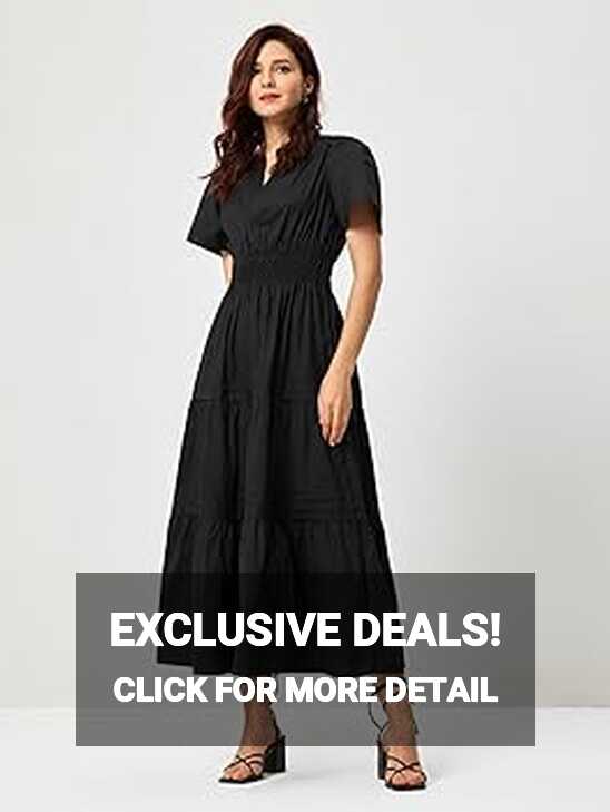 ShallWe Women&#39;s Basic Plain Black Summer Dress Casual Long Maxi ...