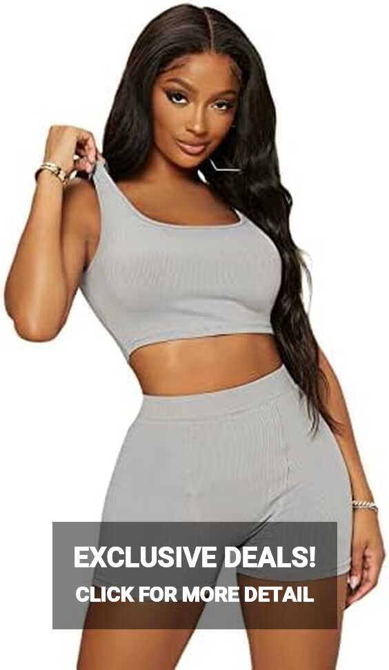 SheIn Women&#39;s 2 Piece Ribbed Knit Outfits Scoop Neck Sleeveless ...