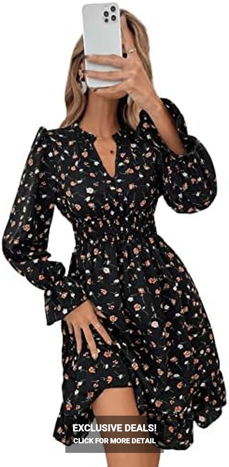 SheIn Women&#39;s Elegant Long Sleeve Floral Dresses Knee Length ...