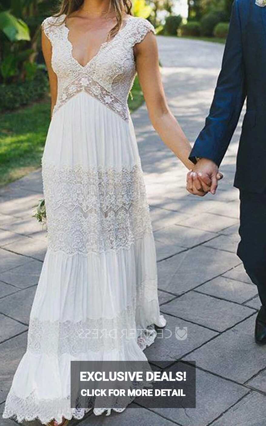 Sheath Lace Wedding Dress with Scalloped Hem Casual Beach Garden ...