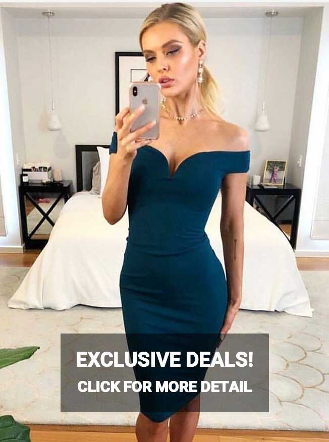 Sheath Off-the-Shoulder Knee Length Blue Satin Cocktail Party Dress