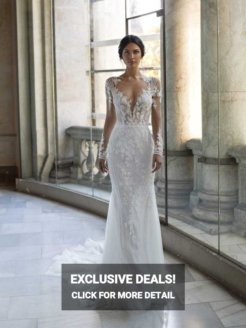 Sheath Wedding Dress With Long Sleeves, Tattoo-effect Back And ...