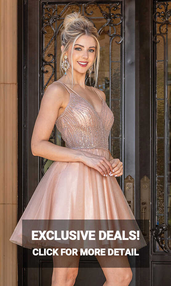 Sheer-Bodice Glitter Short Prom Dress - PromGirl