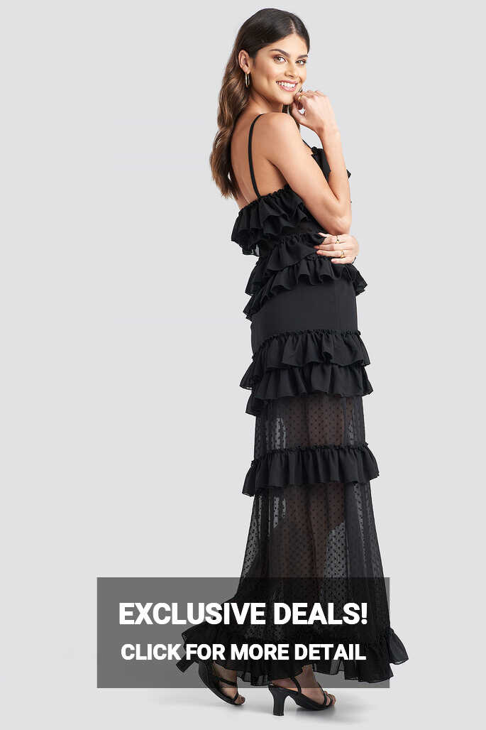 Sheer Ruffle Detail Maxi Dress Black | NA-KD