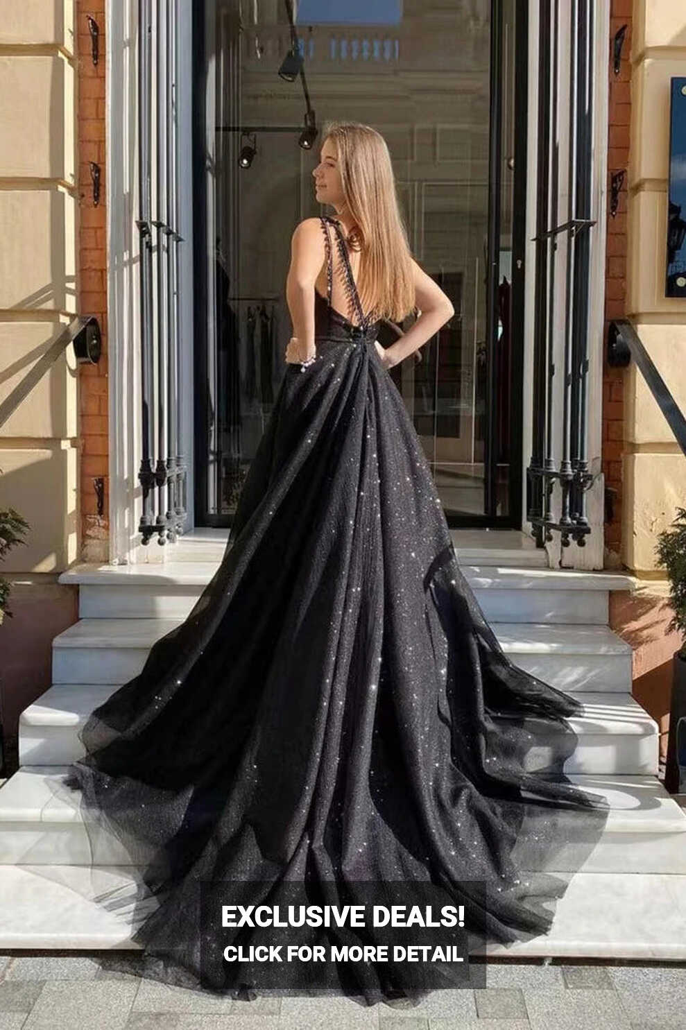 Shiny A-line Black Tulle Scoop Prom Dresses, New Style Long Party ...