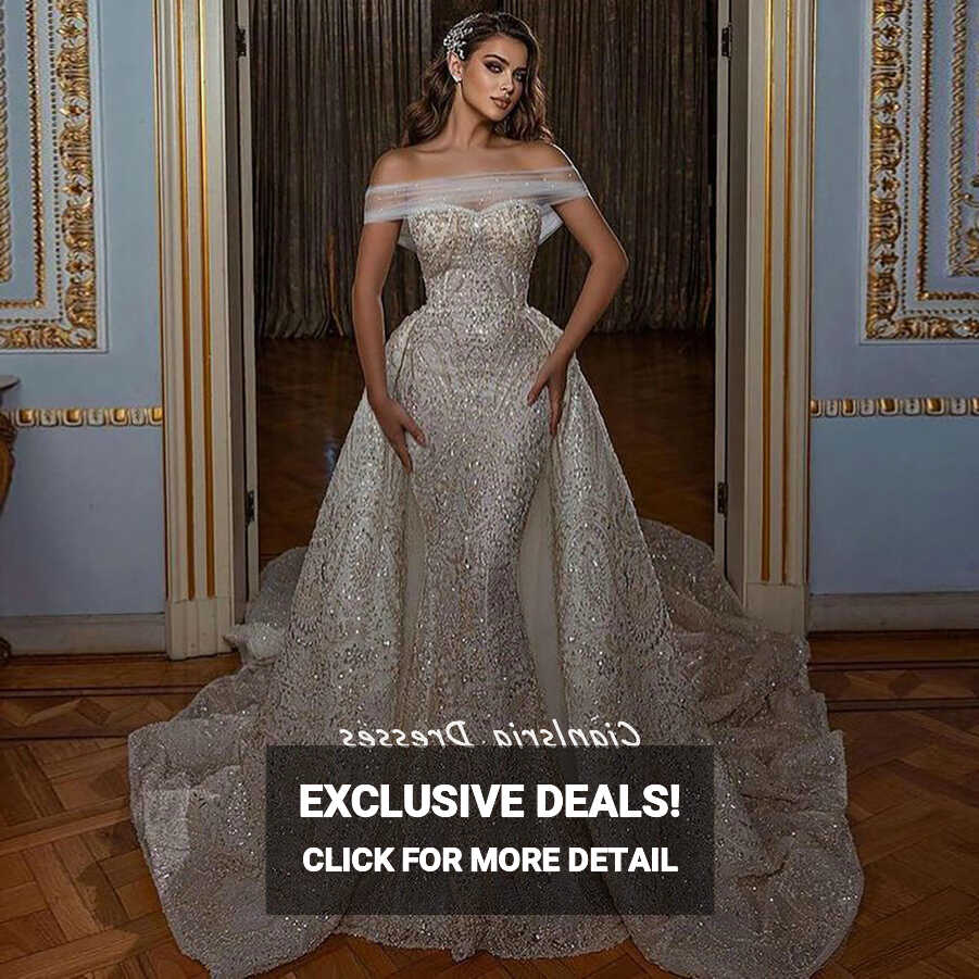 Shiny Crystal Diamond Off The Shoulder Mermaid Wedding Dresses ...