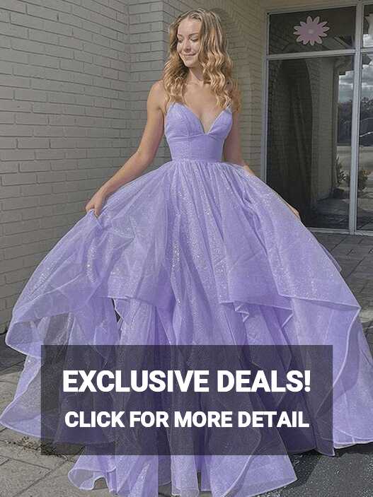 Shiny Princess Purple Prom Dresses 2024 Ruffles V-neck Sleeveless ...