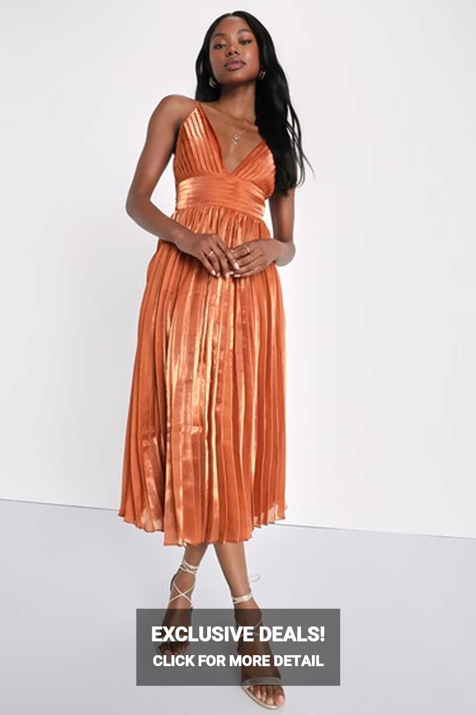 Shiny Rust Orange Dress - Pleated Midi Dress - Organza Dress - Lulus