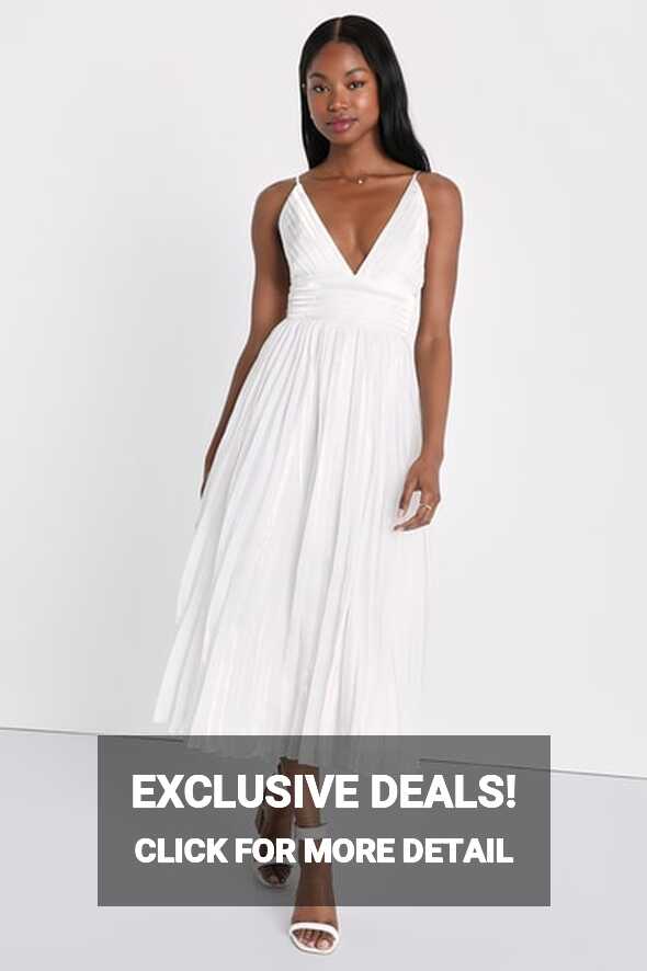 Shiny White Dress - Pleated Midi Dress - Organza Dress - Lulus