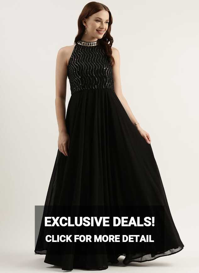 Shop Black Georgette Sequins Gown Party Wear Online at Best Price ...