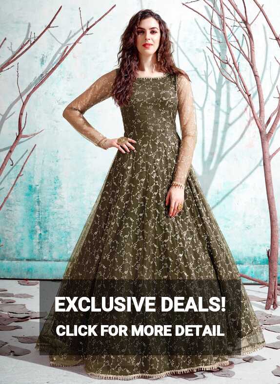 Shop Designer Gown Fancy Net in Green Online : 180441 -