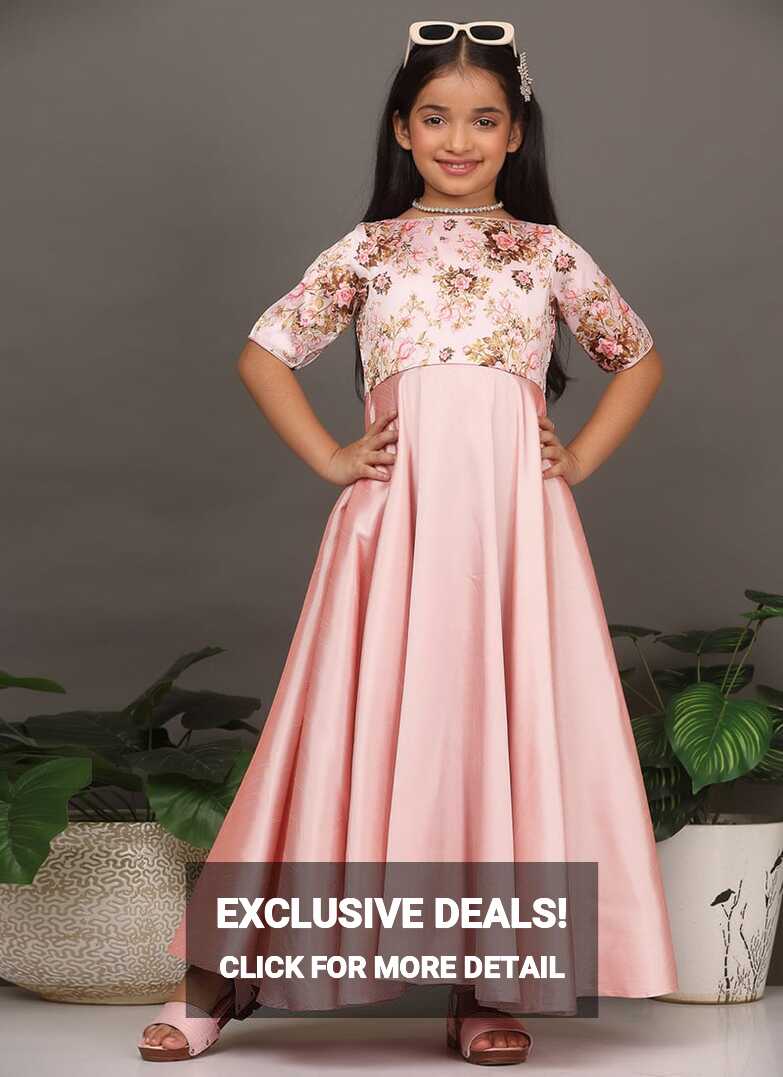 Shop Kids Girls Pink Digital Printed Cotton Silk Gown After Six ...