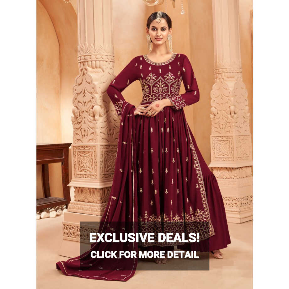 Shop Maroon Faux Georgette Embroidered Naira Cut Palazzo Suit ...