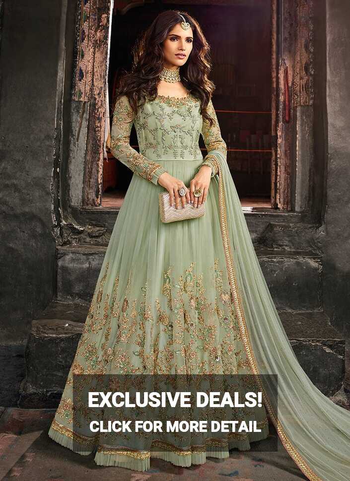 Shop Mint Green Net Embroidered Gown Party Wear Online at Best ...