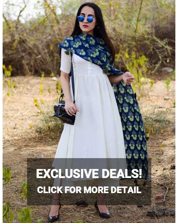 Shop Off white suit set with indigo dupatta | The Secret Label