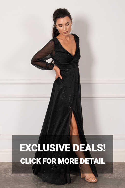 Shop Stella Long Sleeved Sparkly Split Formal Dress in Black ...