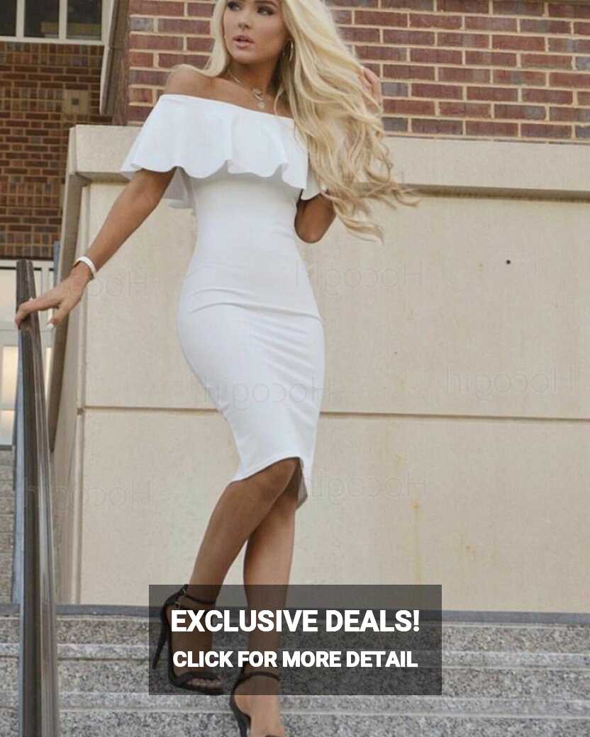 Shop off the Shoulder White Knee Length Graduation Dress from ...