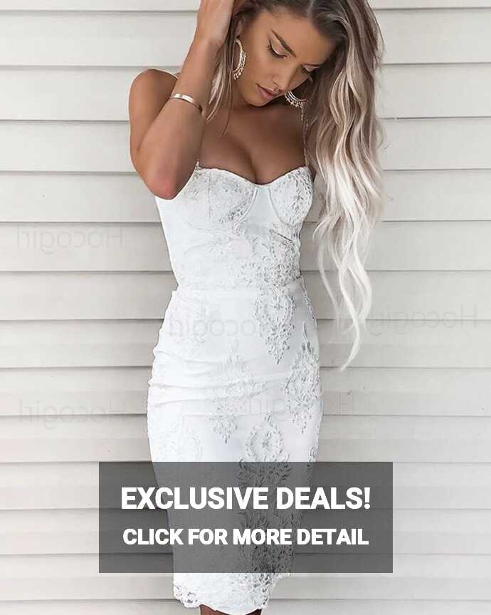 Shop sexy square lace white knee length sheath graduation dress ...