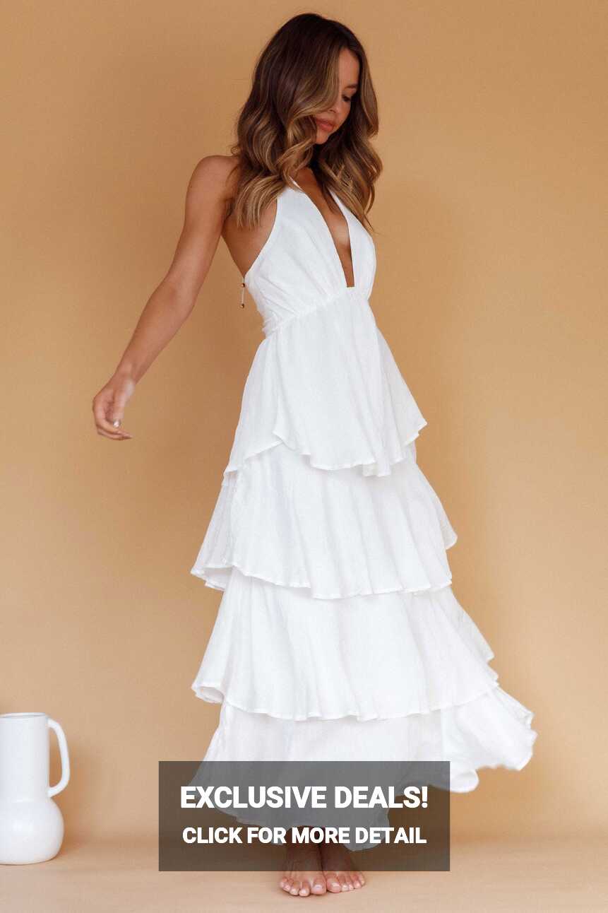 Shop the Catalina Tiered Ruffle Maxi Dress White | Selfie Leslie