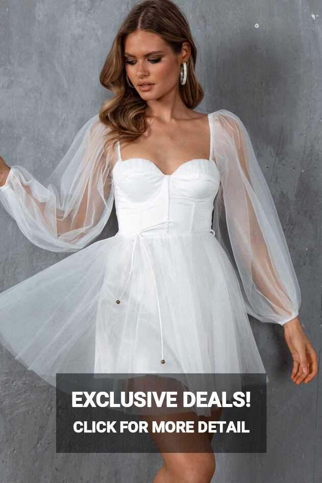 Shop the Fairytale Dream Sheer Sleeve Mini Dress White | Selfie Leslie