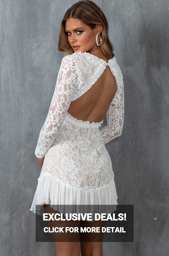 Shop the Isabella Long Sleeve Open Back Lace Dress White | Selfie ...