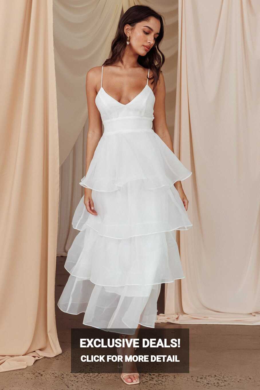 Shop the Made For You Tiered Ruffle Midi Dress White | Selfie Leslie