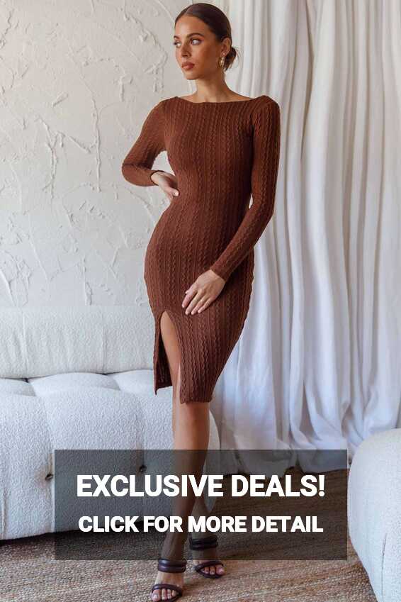 Shop the Merlin Long Sleeve Bodycon Knee Length Dress Chocolate ...