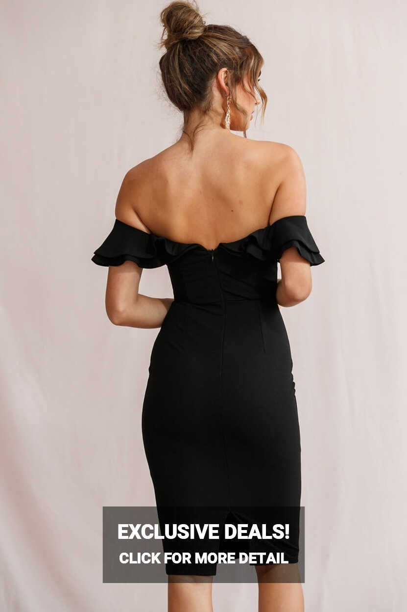 Shop the Rossi Ruffled Off The Shoulder Bodycon Dress Black ...