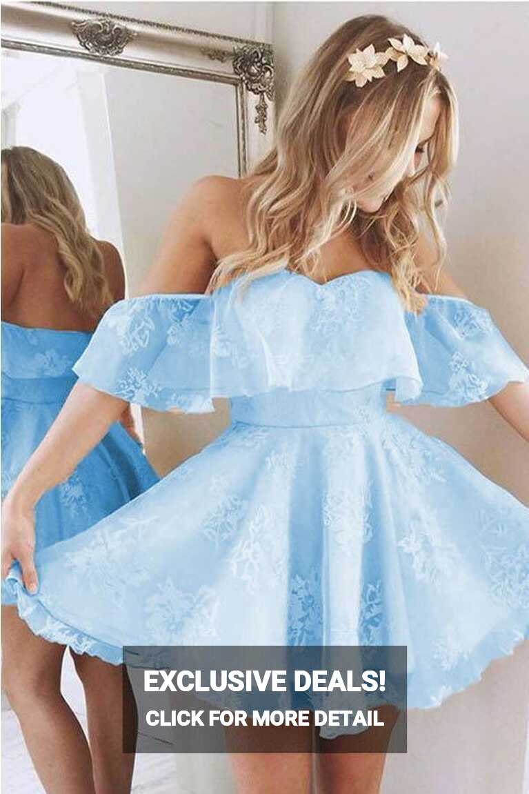 Short A Line Sweetheart Ruffles Shoulder Cute Lace Homecoming ...