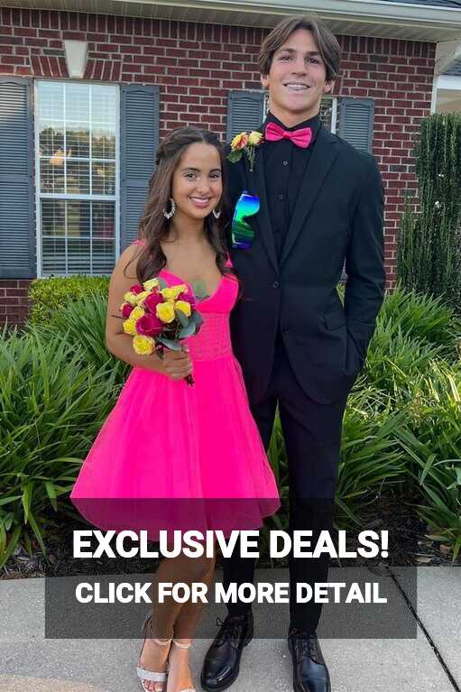 Short A-Line V-Neck Hot Pink Tulle Homecoming Dress - Hot Pink ...