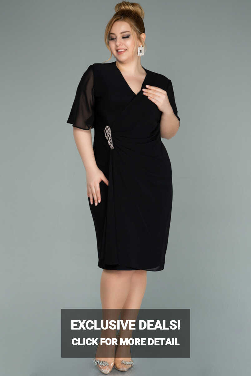 Short Black Chiffon Plus Size Evening Dress ABK1299 | Abiyefon.com