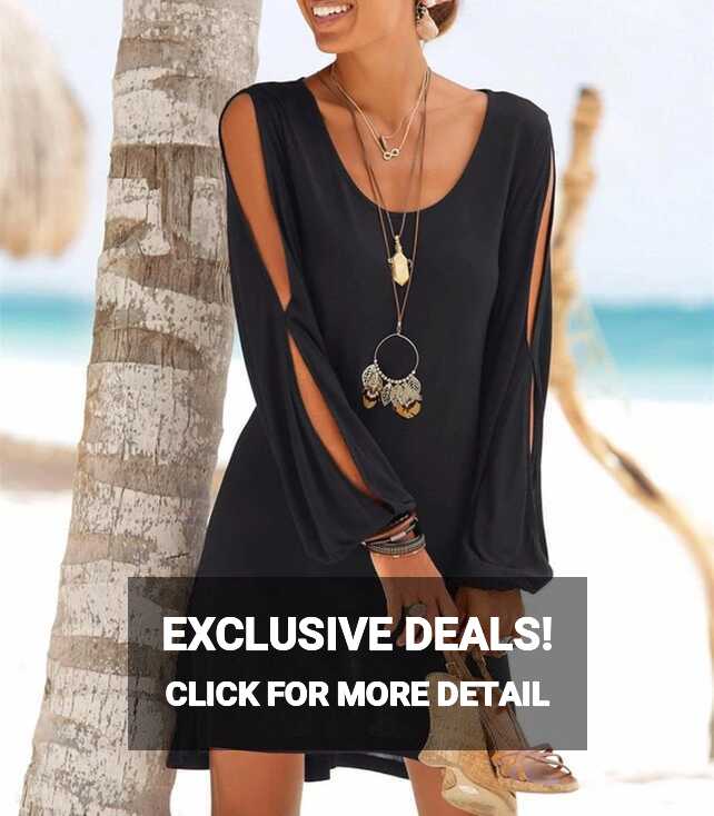 Short Black Flowy Long Sleeve Dress | Black Shoulder Flowy Dress ...