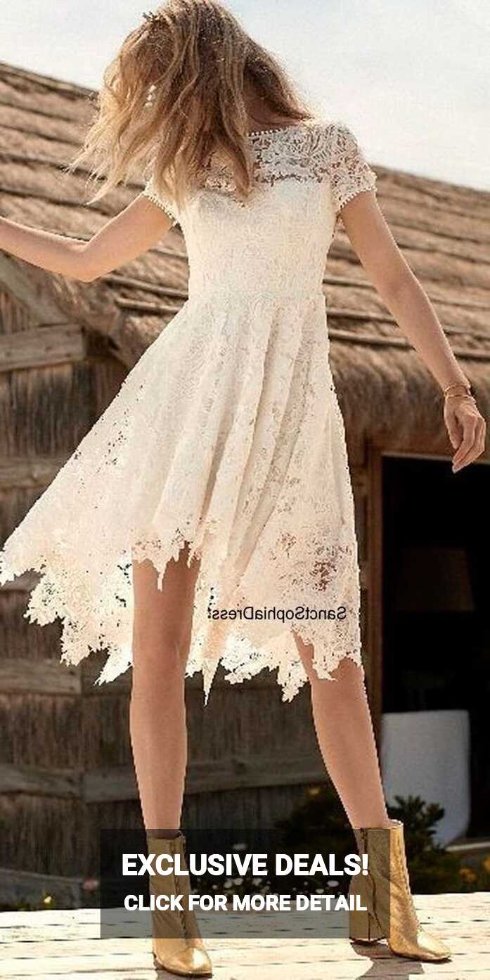 Short Boho Wedding Dress,High Quality French Lace Short Sleeve ...