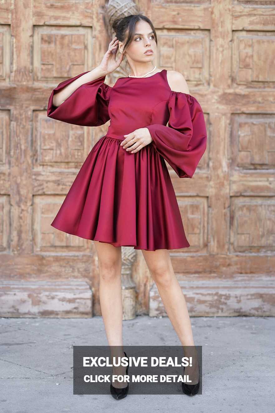 Short Burgundy Dress, Short Wedding Guest Dress, Burgundy Cocktail ...