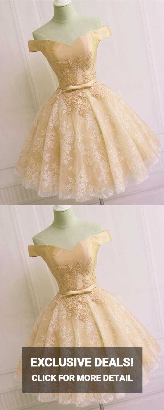 Short Champagne Lace Homecoming Dresses Off The Shoulder M7718 ...