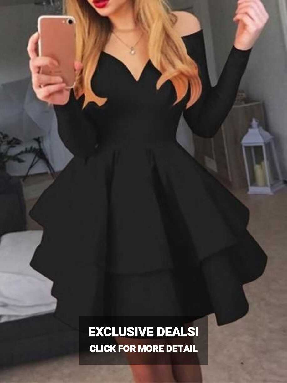 Short Dresses Elegant Deep V-neck Long-sleeved Princess Dress ...