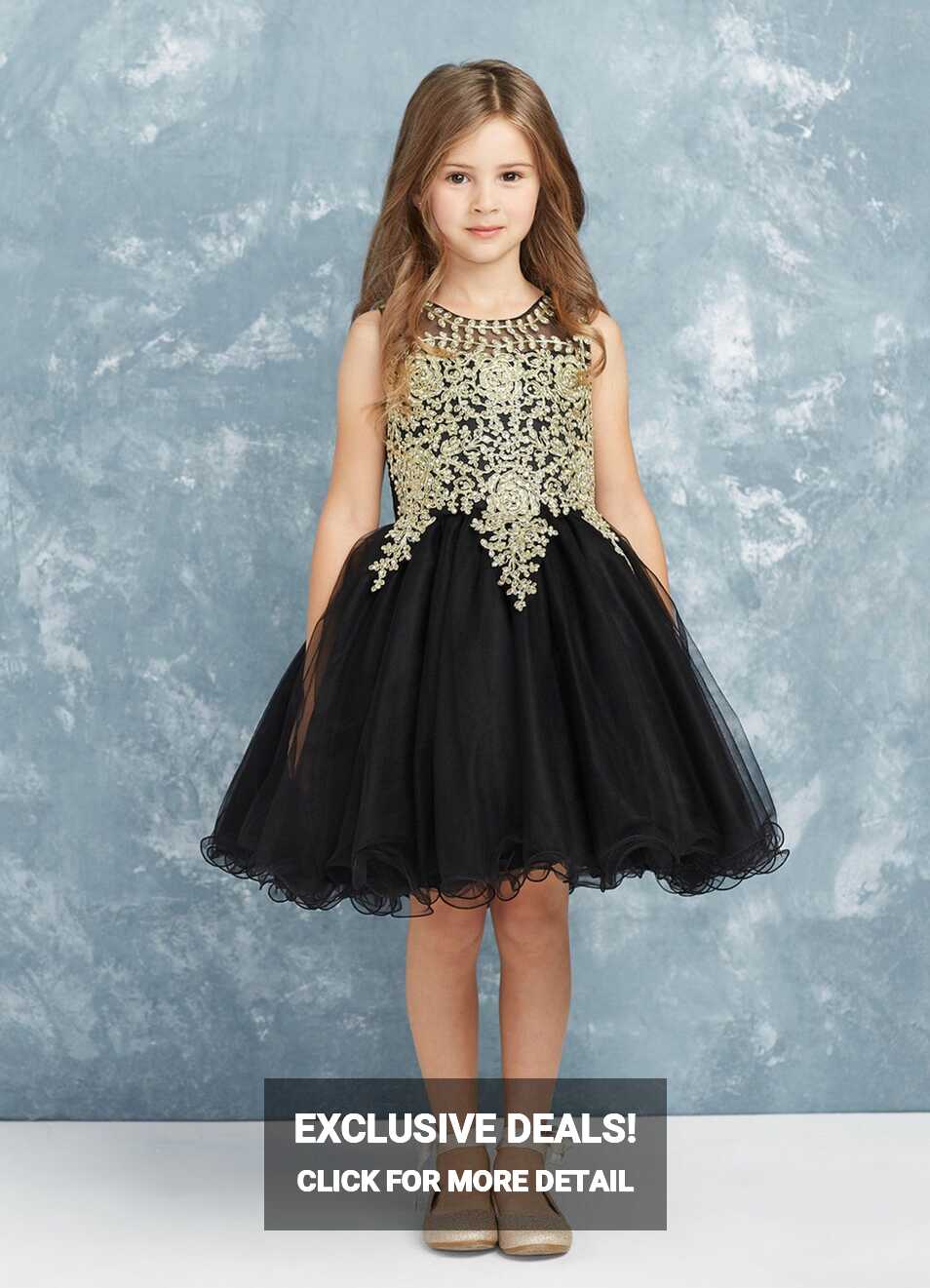 Short Flower Girl Dress with Gold Lace 7013B – Sparkly Gowns