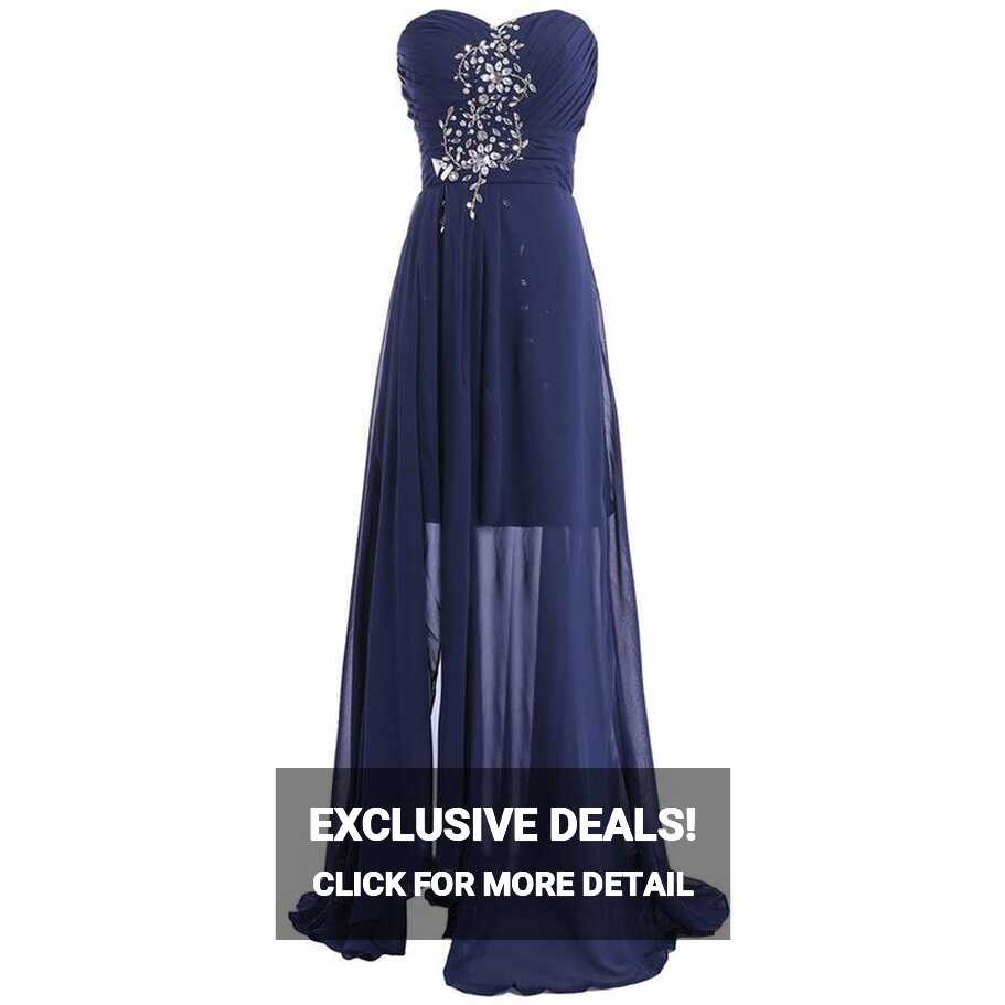 Short Front Long Back Navy Blue Red Chiffon Spilt Crystal ...