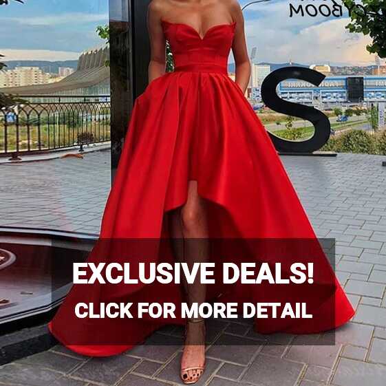 Short Front Long Back Red Simple Prom Dress A-Line Evening Gowns ...