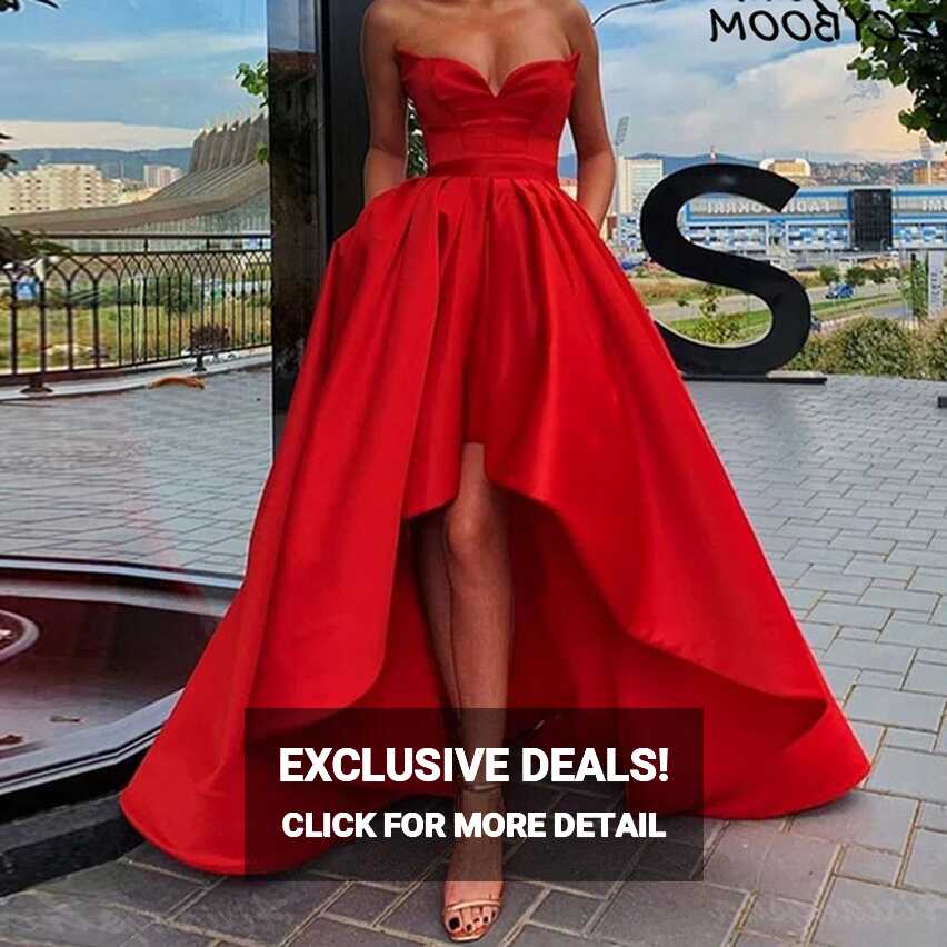 Short Front Long Back Red Simple Prom Dress A-line Evening Gowns ...