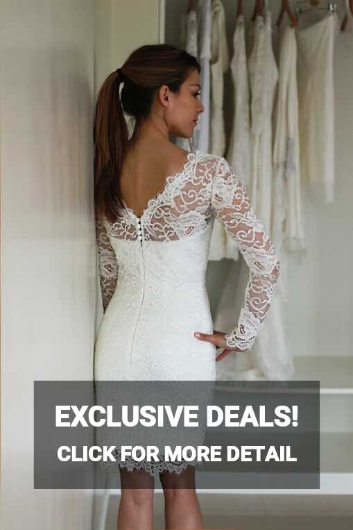 Short Lace Wedding Dress With Long Sleeves, Reception Lace Dress ...